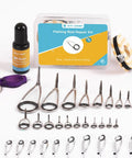 Top Notch Spinning Rod Guide And Tip Repair Kit Featuring Rock Solid Stainless Steel Eyelets, epoxy, and various guide sizes.