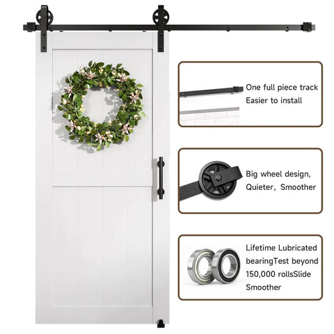 Six Foot Heavy Duty Sliding Barn Door Hardware Kit For 1 3 8 To 1 3 4 Inch Thick Doors Black Finish J Shape Hangers