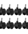 8 Pack Tough Nylon Stem Swivel Casters 1.5 Inch Zero Scratch Twin Wheels Rock Solid Lock Brakes, black plastic design