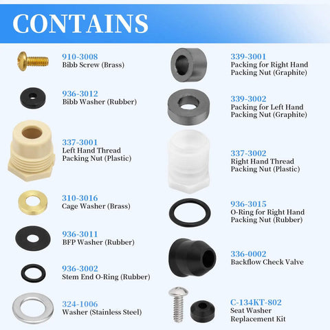 630-7755 Wall Hydrant Repair Kit Compatible With 300 400 500 Series components including screws, washers, and backflow check valve.