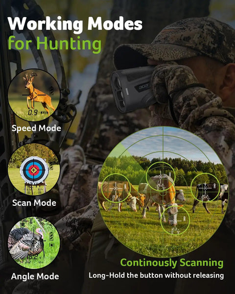 Hunter using Go To Golf Rangefinder With Slope And Anti Shake Tech, 800 Yard Range, 6X Magnification in hunting mode