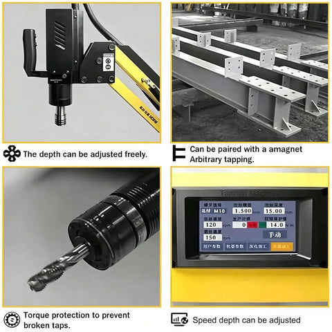 Heavy Duty Electric Tapping Machine For 3 To 16 mm Threads With 1500W Power, 360 Degree Flexible Arm, control panel and tools