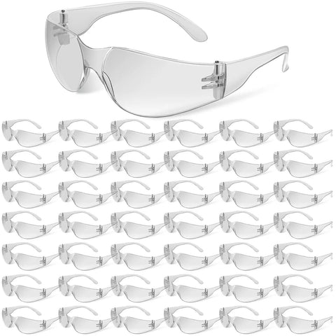 Bulk 100 Pack Safety Glasses Eye Protection Eyewear Clear Lenses For Men And Women shown in clear polycarbonate material