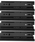 Four Piece Telescopic Drawer Slides With Silent Operation Full Extension Heavy Duty Ball Bearing Rails In Cold Rolled Steel Bottom Mount For Wardrobe Kitchen Office DIY Replacement 125mm Built To Last, shown stacked in a black finish.