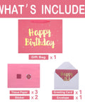 Image of Extra Large Pink Birthday Gift Bag Set With Handles, Greeting Card, Tissue Paper And Stickers, Starry Night Design.