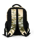 Back view of Soft Shadow Neutral Plant Print Unisex Backpack showing breathable straps and plant design, large capacity daypack.