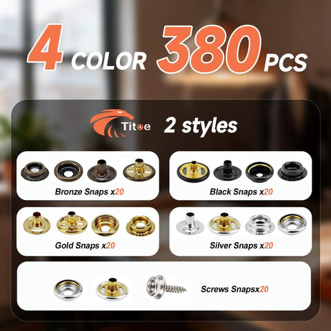 All In One Heavy Duty Snap Fastener Tool Kit With 100 Sets Of Canvas Snaps 380 Pieces showing various colored snaps
