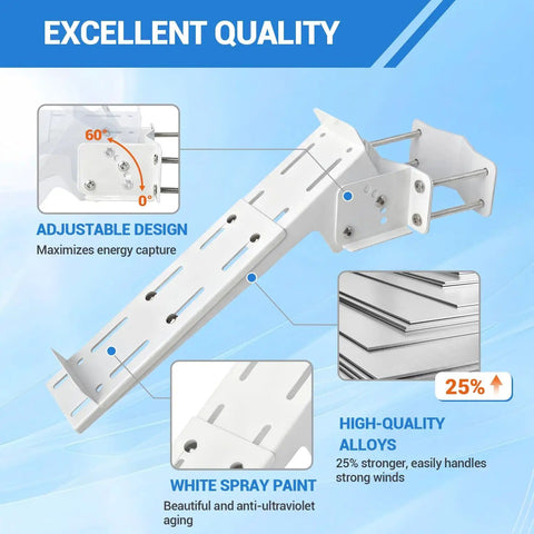 Pole Mount For Solar Panels With Adjustable Angle And Size Fits 5W To 50W Panels featuring adjustable and weatherproof brackets