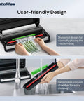 High Power Auto Vacuum Sealer With 95KPa Vacuum showing bag placement and cleaning of detachable chamber