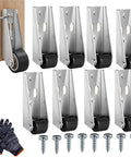 Built Tough Heavy Duty Vertical Track Roller Wheels For Smooth Gliding Barn Doors And Cabinets Rubber Casters, eight steel wheels with screws.