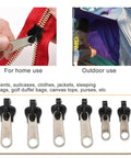 Universal Zipper Repair Kit 12Pcs Black Quick Fix With Replacement Sliders Teeth And Stops For Clothes Bags And More Easy DIY Zipper Repair Kit For Sewing Notions And Fasteners shown for home and outdoor use