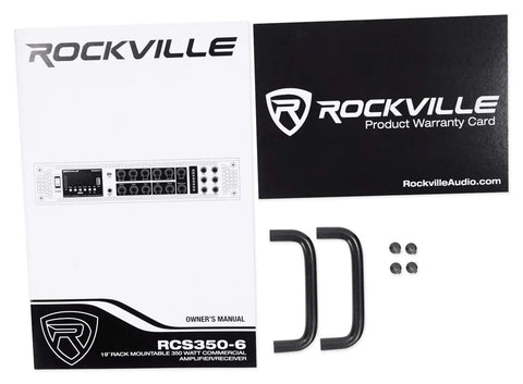 Box contents of 350W 6 Zone 70V Commercial Amplifier With Bluetooth USB Optical And Rack Mount including manual and warranty card