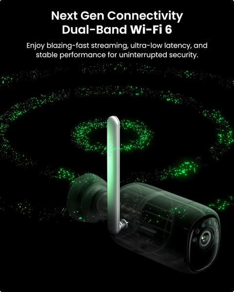Top Shelf 2K Wireless Outdoor Security Camera Equipped With Badass Solar Power And Massive Battery Reserve Plus 10 Second Pre Recording for next gen dual-band Wi-Fi 6 connectivity.