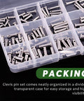 Clevis Pin Assortment Kit For Quick Fixes 96Pcs 304 Stainless Steel Clevis Pins in transparent storage box
