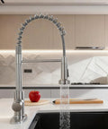 Rock Solid Brushed Nickel Kitchen Faucet With Pull Down Sprayer And 18.5 Inch High Arc Spout Built From Tough Stainless Steel, in action.