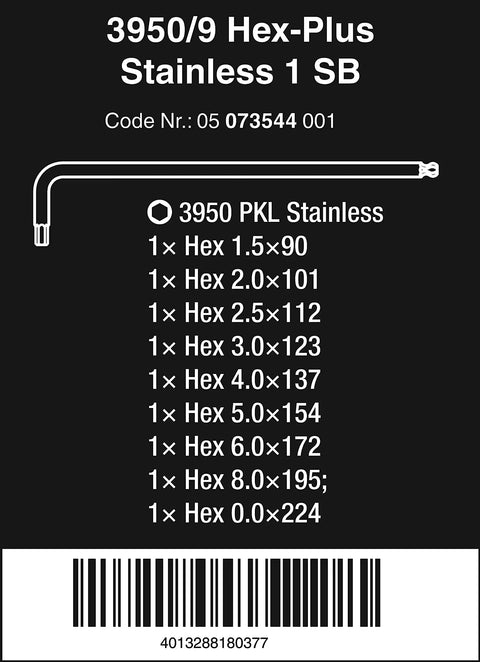 Stainless Hex Key Set With L Keys And Hex Plus Tips, 9 Piece Allen Wrench Kit, Rust-Resistant Stainless Steel details and sizes