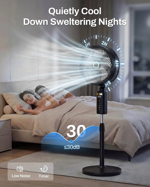 No Hose Needed Misting Fan With Built In Pump 12 Inch Portable Outdoor Oscillating Pedestal Fan With Remote And Timer in bedroom