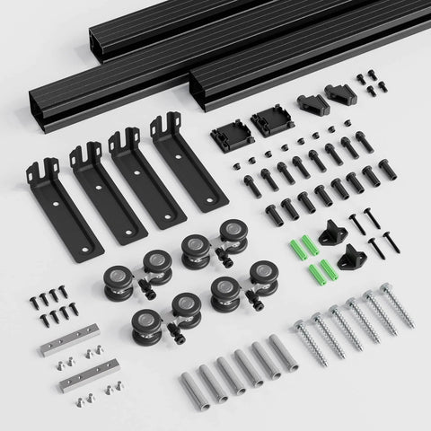 10 Foot Double Barn Door Hardware Kit Box Rail Wall Mount Exterior Beefy Heavy Duty Aluminum Track Supports Up To 330 Lbs components