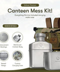 Titanium Canteen Mess Kit With 1100ml Capacity 37oz Includes 750ml And 400ml Stackable Cups MOLLE Carry Case With Adjustable Straps