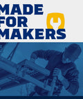 Worker adjusting scaffolding with 'Made for Makers' text and wrench icon