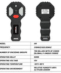 Wireless Winch Remote Control Kit With 2 Button Handset For Cars ATVs And SUVs 12V shown front and back view, operation details.