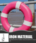 Sturdy Iron Sea Life Buoy Ring Hanger Rack With Hook For Pool Safety Gear Outdoor Use Heavy Duty Metal Bracket hanging a life preserver.