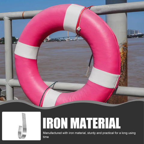 Sturdy Iron Sea Life Buoy Ring Hanger Rack With Hook For Pool Safety Gear Outdoor Use Heavy Duty Metal Bracket hanging a life preserver.