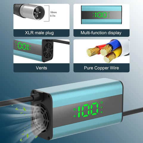 Beefed Up 42V 2A Electric Scooter Charger With LED Battery Display For 36V Li Ion Batteries Universal With 4 Connection Ports For Xiaomi Scooters Electric Bikes And Mobility Scooters