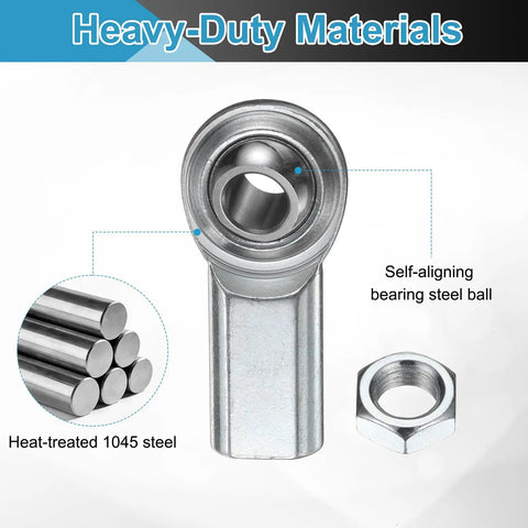 Heavy Duty Rod End Bearing With 3/8 Inch Bore And 3/8-24 UNF Right Hand Female Thread, 1045 Steel Housing And Hardened Ball Joint, Includes Jam Nut For Smooth Motion, High Wear Resistance, And Precise Articulation In Mechanical Linkages, with jam nut