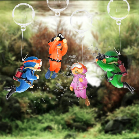 4 Pack Floating Diver Fish Tank Decorations Cute Lil Diver Cartoon Playmate With Floating Device For Aquariums Adorbs Fish Tank Accessories For Small Tanks