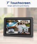 7-inch touchscreen monitor from Plug And Play DIY Wireless Security Camera System With 7 Inch Touchscreen Monitor And Two 720p Cameras No Monthly Fees AC Powered Two Way Audio Free App Micro SD Card Included Battery Installed Model VS802 showing split view