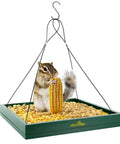 Chipmunk on Hanging Bird Feeder Tray Outdoor Garden Platform Wooden Seed Tray With Mesh Feeding Surface For Yard And Patio