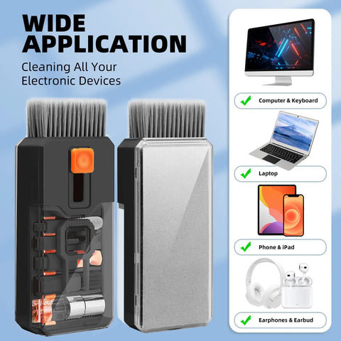 All In One Keyboard Cleaner And Laptop Cleaning Kit With Screen Safe Tools for MacBook and electronics with brush and gadgets.