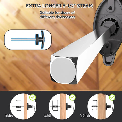 Built Like A Tank Outdoor Slide Bolt Latch, 5.5 Inch Shed Door Lock Set, showing latch suitable for various door thicknesses.