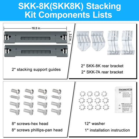 Space Saving Stacking Kit For 27 Inch Front Load Washers And Dryers Compatible With Most Units Includes SKK-8K And SKK-7A Brackets