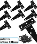 3 Inch Barn Door Hinges 8 Pack Black T Hinges 6Hole 270 Open Angle Weatherproof Outdoor For Shed Chicken Coop With Screws