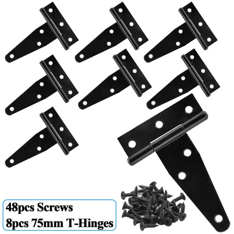 3 Inch Barn Door Hinges 8 Pack Black T Hinges 6Hole 270 Open Angle Weatherproof Outdoor For Shed Chicken Coop With Screws