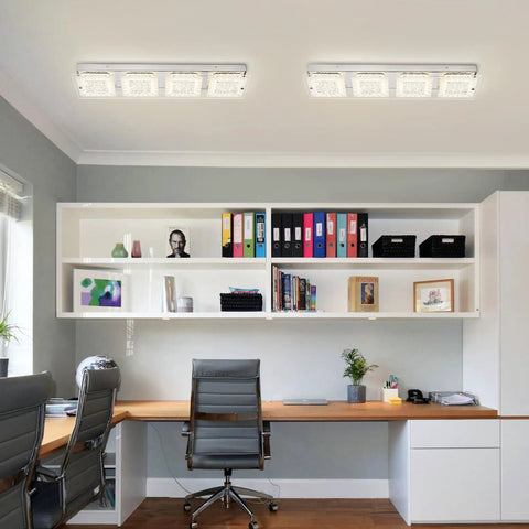 Rectangular Flush Mount LED Ceiling Light Fixture 24 Inch Long Crystal Dimmable in home office setting