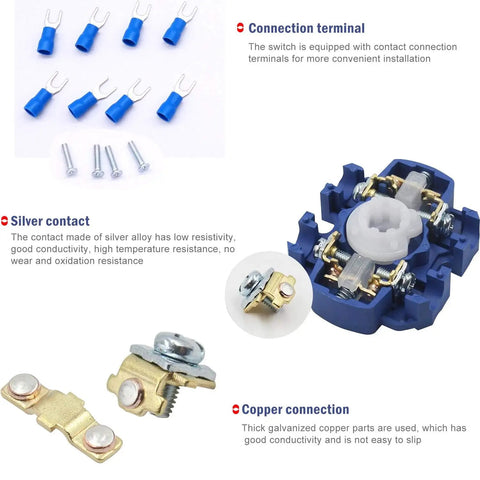 Copper and silver contacts of 5 Position Changeover Selector Switch LW26-20-4/2 Latching Rotary Cam Controller, mounting hardware