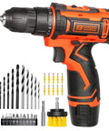 12V Cordless Drill Driver Kit With Three Eighths Inch Keyless Chuck Battery Drill Set With Two Speed Variable 43 Piece Drill Bit And Accessory Kit For Home DIY Projects