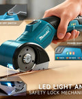 Heavy Duty Cordless Electric Scissors And Cardboard Cutter With Safety Lock rechargeable battery and LED light cutting cardboard.
