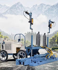 Automated Concrete Screed Machine For Warehouse Flooring And Paving Workhorse Heavy Duty Multi Config Structural Grading Tool With Autonomous Spatial Reference Perfect For Farm Construction And Land Management Jobs, blue wheeled unit