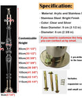 Top Shelf Round Acrylic Staircase Balusters With Rustproof Stainless Steel Brackets, Knockout Clarity Stair Spindles For Porches And Decks, No Sweat Installation 20 Pack 45 Inches specifications showing height options and metal base.