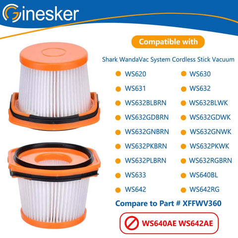 4 Pack Replacement HEPA Vacuum Filters For WandVac System Ultralight Cordless Stick Vacuums WS620 WS630 WS632 WS633 WS642 WS631