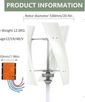 3000W Garden Vertical Wind Turbine Kit With MPPT Controller showing dimensions and ABS rotor blades item weight 12kg