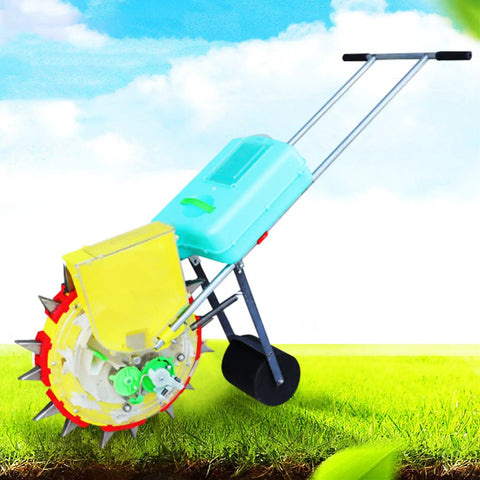 Portable Manual Seeder Spreader With Ten Seed Plates, Hand Push Roller Seeding Tool And Fertilizer Applicator in garden