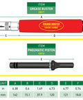 Diagram of Shop Size Pneumatic Piston Accessory That Powers Through Stubborn Grease Fittings And Bearings Use With Your Pneumatic Hammer To Blow Out Clogs With High Pressure Air Black with dimensions.