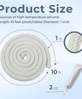 White braided wood stove door gasket rope, 10 ft long, 1 inch diameter, high-temp silicone seal (2 oz tube)
