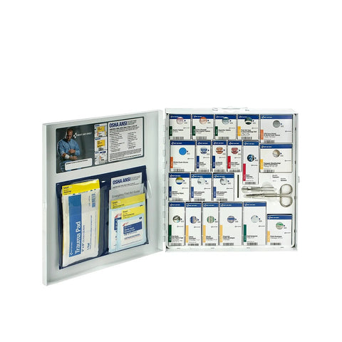 First Aid Kit cabinet, wall-mounted metal, 199-piece ANSI/OSHA compliant contents