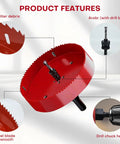 Beefy Bi-Metal Hole Saw Kit With Arbor For Metal Wood And Plastic showing alloy steel saw blade and drill chuck head.